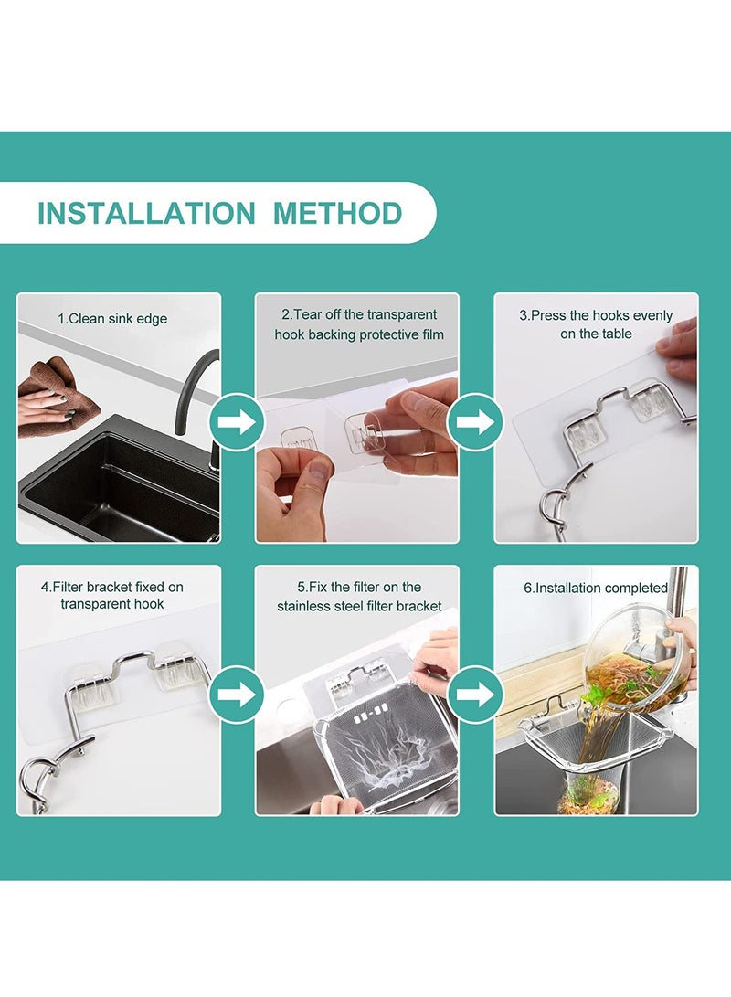 Kitchen Sink Strainer Basket, Sink Corner Garbage Strainer, Stainless Steel Sink Waste Filter with 100 pcs Disposable Sink Filter Mesh Bag, Anti-Clogging strainers for Kitchen Waste Garbage - Image 4